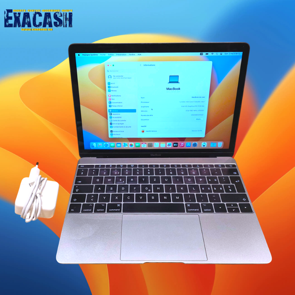 APPLE MacBook Retina 12" 2017 i5 - 1,3 Ghz - 8 Go RAM - 512 Go SSD - Gris Sidéral - Reconditionné