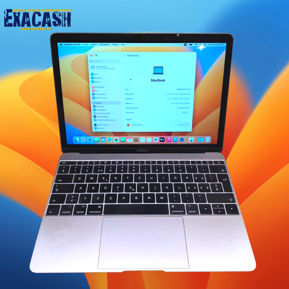 APPLE MacBook Retina 12" 2017 i5 - 1,3 Ghz - 8 Go RAM - 512 Go SSD - Gris Sidéral - Reconditionné – Image 2